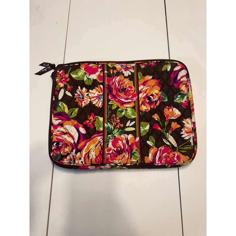 Vera Bradley Floral Nightingale Quilted Laptop Sleeve Brown Multi Padded Case